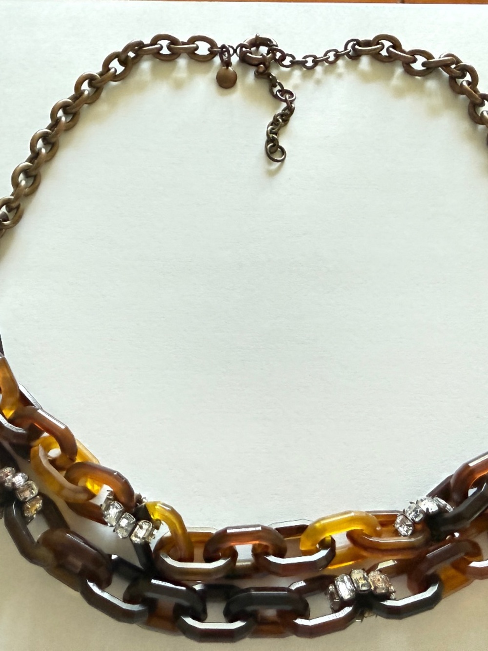 J Crew Statement Faux Tortoise and Rhinestone Link Necklace